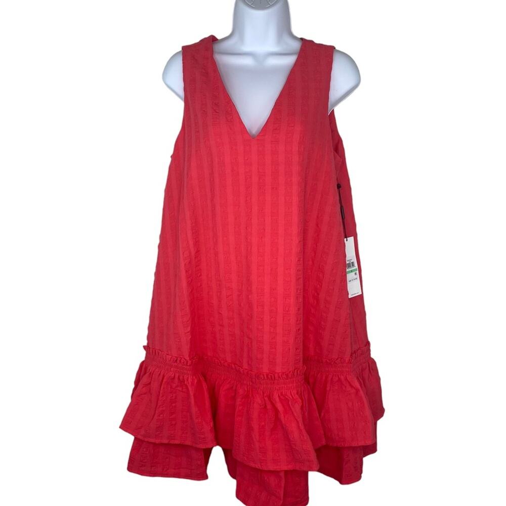 Calvin Klein Women's Double V Mini Ruffled Babydoll Dress Pink Size 8